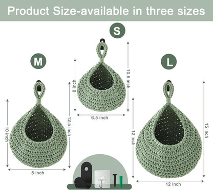 Honeydak Boho Decor Hanging Wall Baskets for Kitchen 3 Pack Teardrop Baskets with Hooks Storage Fruit Onion Vegetable Potato for Home 3 Sizes(Linen,Teardrop,Jute)