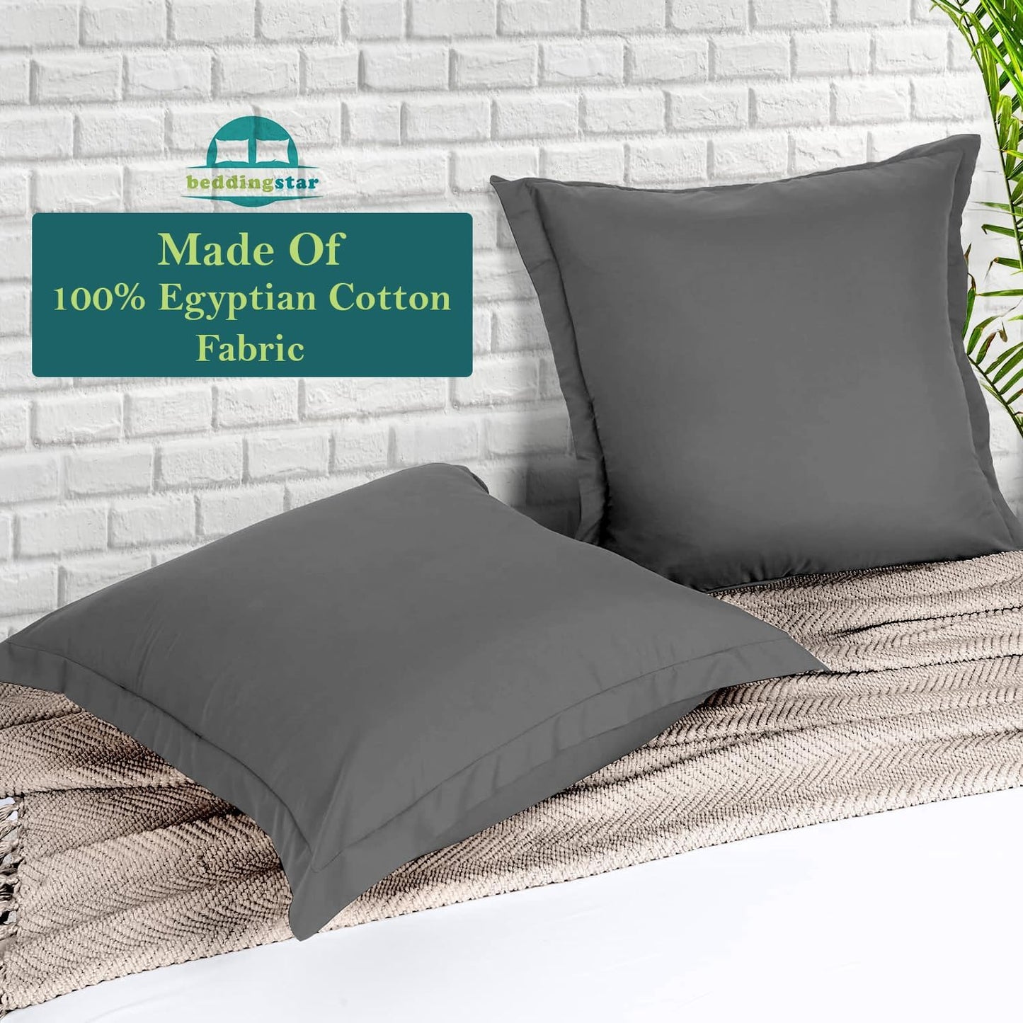 Euro Sham Covers 26x26 Set of 2 White 600 Thread Count 100% Egyptian Cotton Pack of 2 Euro 26x26 Pillow Covers Cushion Cover Cases Soft Skin Friendly European Size Decorative Square Pillow Shams