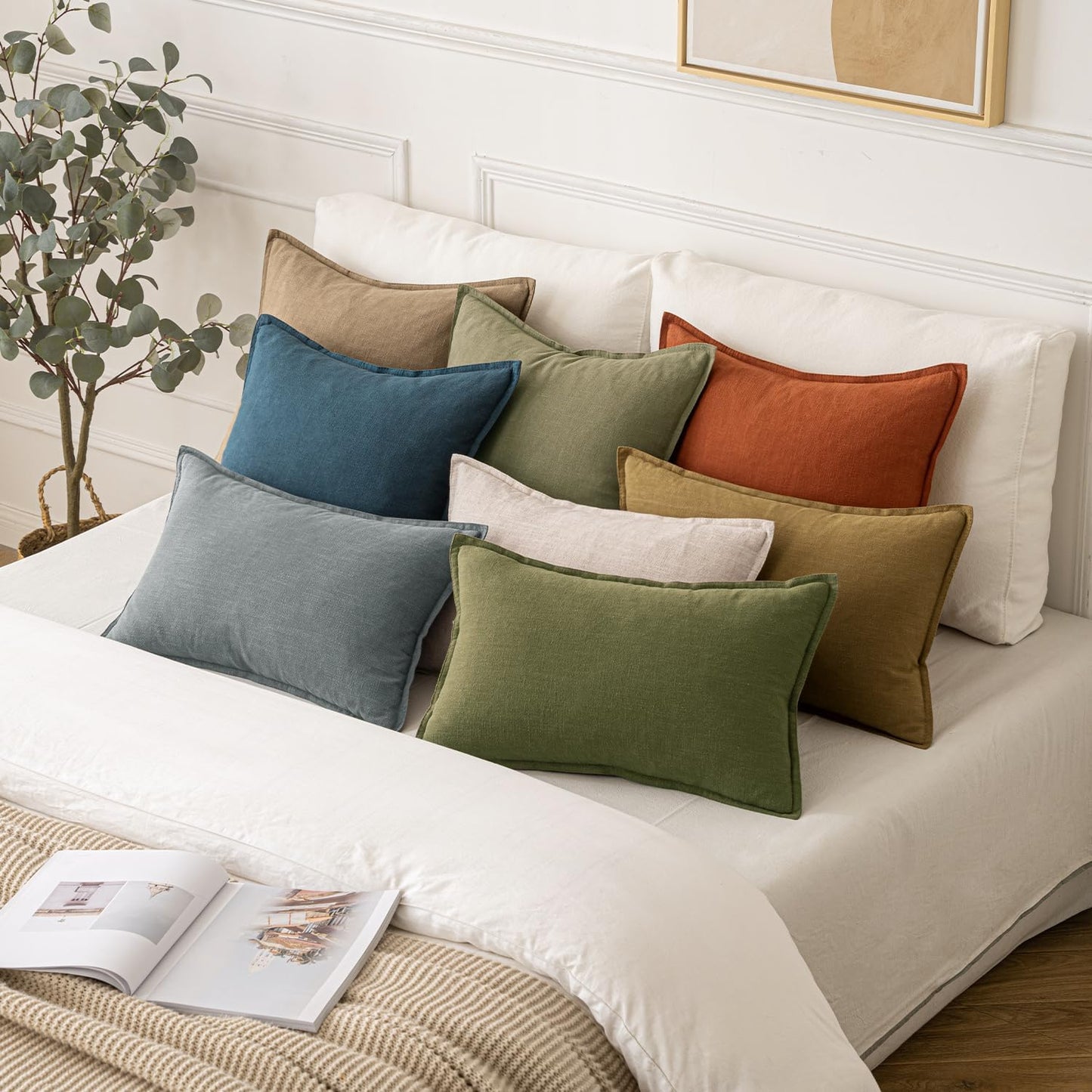 MIULEE Decorative Linen Euro Sham Pillow Covers 26x26 Cream White Boho Farmhouse Neutral Couch Throw Pillows for Bed Pack of 2 Accent Modern Pillowcase Sofa Livingroom Home Decor