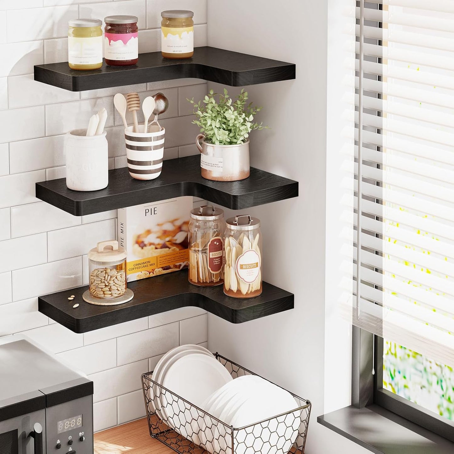 Fixwal Corner Floating Shelves for Wall Mounted Natural Solid Wood 16"x11.4" Farmhouse Home Decor Display Shelving Set of 3 (Rustic Brown)