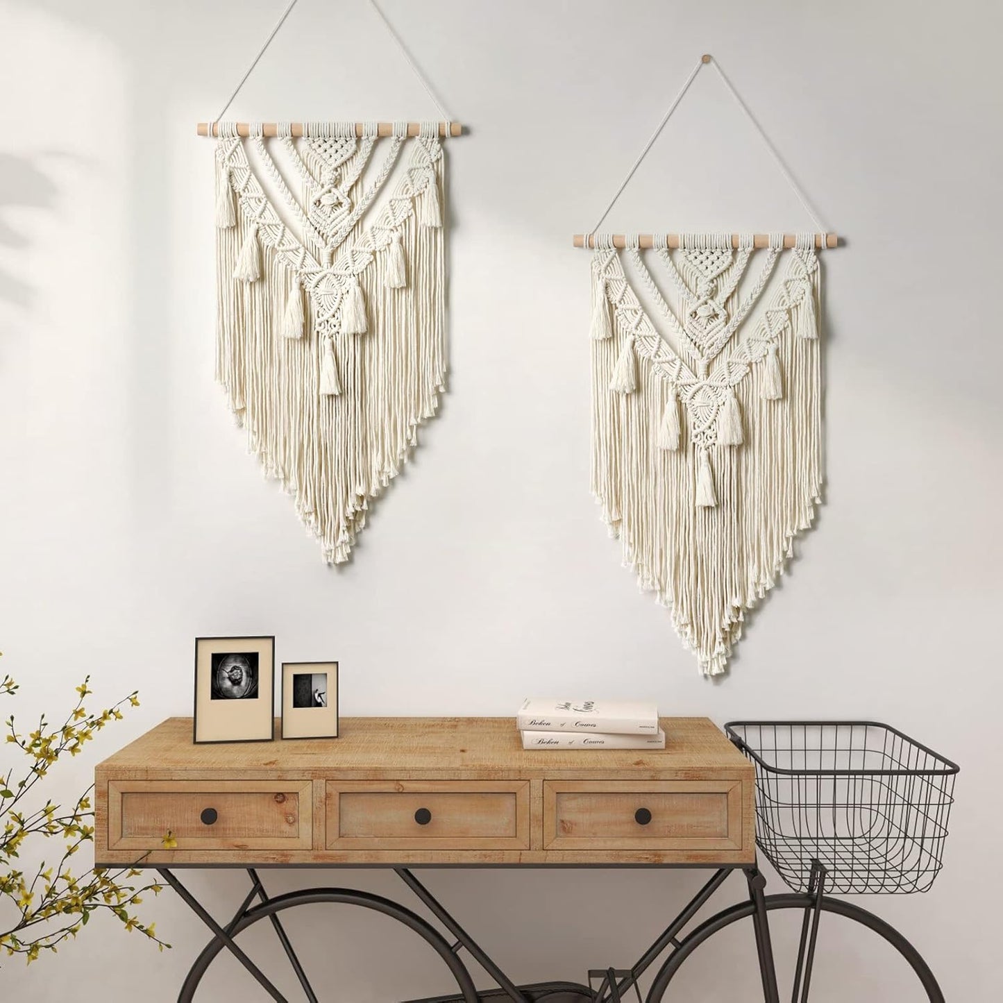 Dremisland Macrame Woven Wall Hanging Boho Geometric Woven Tapestry Beige & Grey Cotton Handmade Bohemian Art Decor with Tassel Craft Ornament for Bedroom Living Room Apartment Nursery (Grey)