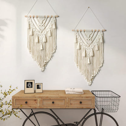 Dremisland Macrame Woven Wall Hanging Boho Geometric Woven Tapestry Beige & Grey Cotton Handmade Bohemian Art Decor with Tassel Craft Ornament for Bedroom Living Room Apartment Nursery (Grey)