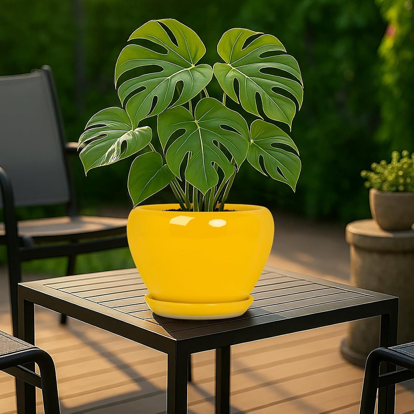Deep Dream 6 Inch Plant Pots- Ceramic Planter Pot with Drainage Hole and Saucer, Round Flower Pot for Indoor Outdoor Succulent, Snake Plants and Cactus, Blue