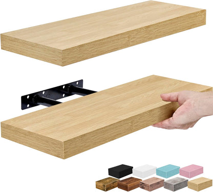 Sorbus Floating Shelves for Wall – 16 Inch Floating Shelf for Kitchen, Bedroom, Living Room, Bathroom, Home & Wall Decor - Mounted Bathroom Shelves with Invisible Brackets (Maple Wood, 2 Pack)