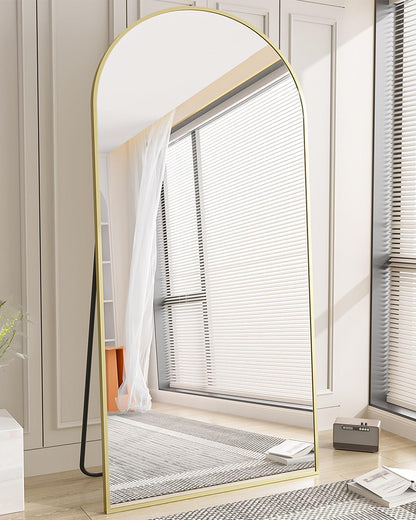 Koonmi 30"x71" Arched Full Length Mirror, Gold Large Floor Mirror with Aluminum Alloy Frame, Standing Hanging or Leaning Wall-Mounted Full Body Mirror for Living Room and Bedroom