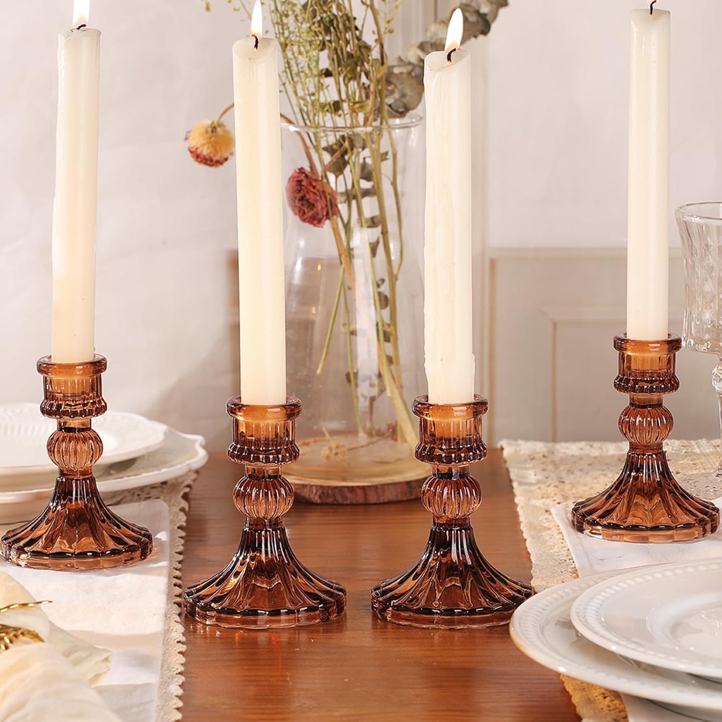 DARJEN Candlestick Holders Set,12Pcs 4" H Taper Candle Holders Bulk, Clear Glass Candle Holders for Wedding, Spring Party, Romantic Dinner, Festival & Windowsill Decor