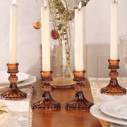 DARJEN Candlestick Holders Set,12Pcs 4" H Taper Candle Holders Bulk, Clear Glass Candle Holders for Wedding, Spring Party, Romantic Dinner, Festival & Windowsill Decor