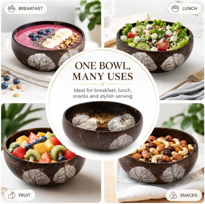 ChezMax Natural Coconut Bowl with Mother of Pearl Inlays - Key Bowl & Fruit Snack Holder (Blue-Gold)