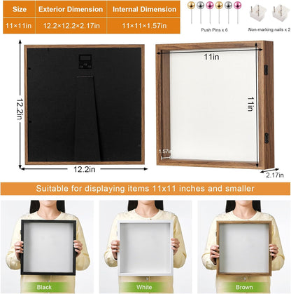 8x10 Deep Shadow Box Picture Frame Display Case with Linen Back and Stand,Real Glass Black Shadow Memory Box Frame 8x10 for Flower Baby Pet Wedding Photo Art Craft Memorial Wall Decor Gift