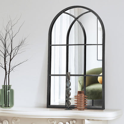Dewfig 65"x 22" Arched Window pane Full Length Mirror, Wall Mirror, Floor Standing Mirrors, Farmhouse Long Full Body Mirrors Wall Mounted for Living Room, Bedroom, Entryway, Fireplace, Black
