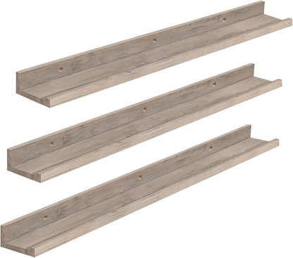 HOOBRO Floating Shelves, Wall Shelf Set of 3, 35.4 Inches Hanging Shelf with Raised Edge and Invisible Brackets, for Bathroom, Bedroom, Kitchen, Office, Living Room Decor, Rustic Brown BF90BJ01