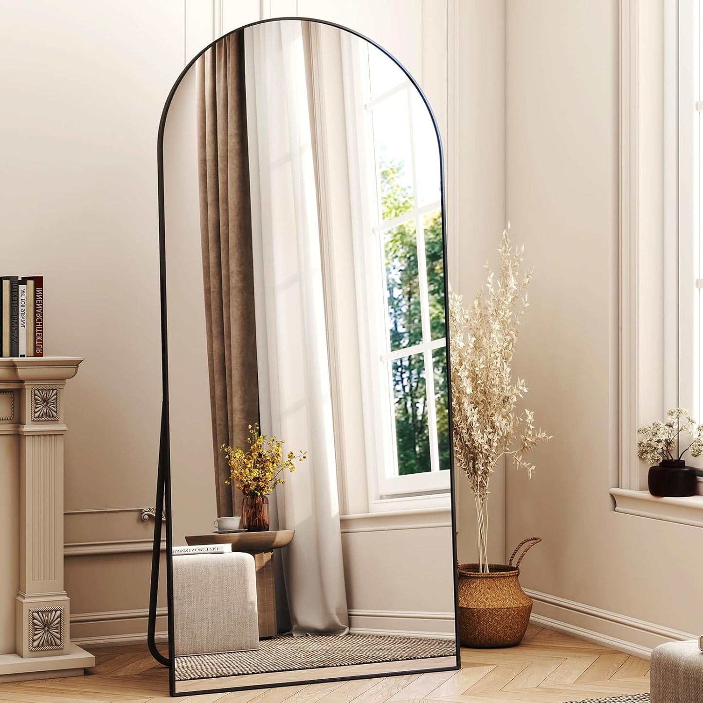 XRAMFY 56"x21" Arched Full Length Mirror Floor Mirrors with Aluminum Alloy Frame Free-Standing Wall Mounted Floor Mirrors or Large Dressing Mirror, Black Mirror Full Length
