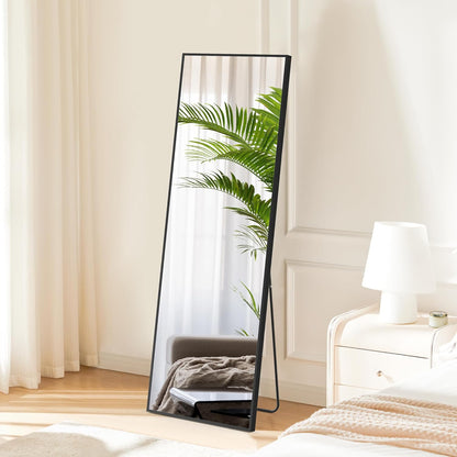 DUMOS Arched Full Length Mirror with Stand 64"x21" Floor Standing Aluminum Frame for Bedroom Body Hanging Leaning Modern Simple Home Decor Shatter-proorf Nano Glass Wall Living Room Cloakroom Black
