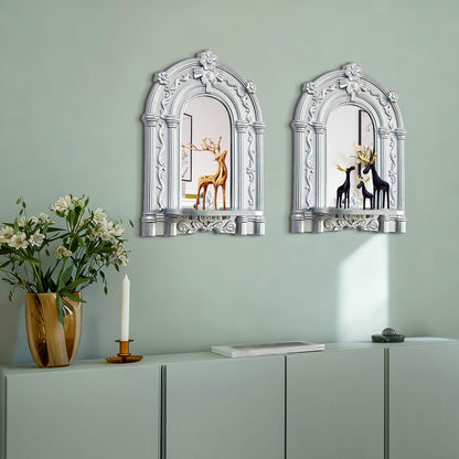 Three-Dimensional Relief Candle Sconces Set 2 Rustic Wall Mount Candle Holders Wood Hanging Wall Decor Mirrored Wall Art Hand Carved Home Decoration Gold