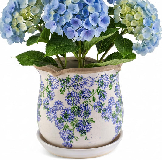 Ceramic-Planters-for-Indoor-Plants with Saucer, 6 inch Vintage Ice Crack Glaze Plant Pots with Drainage Holes, Decorative Flower Pots for Outdoor Garden Home Decor, Tuscan Pot for Plant