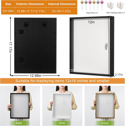 8x10 Deep Shadow Box Picture Frame Display Case with Linen Back and Stand,Real Glass Black Shadow Memory Box Frame 8x10 for Flower Baby Pet Wedding Photo Art Craft Memorial Wall Decor Gift