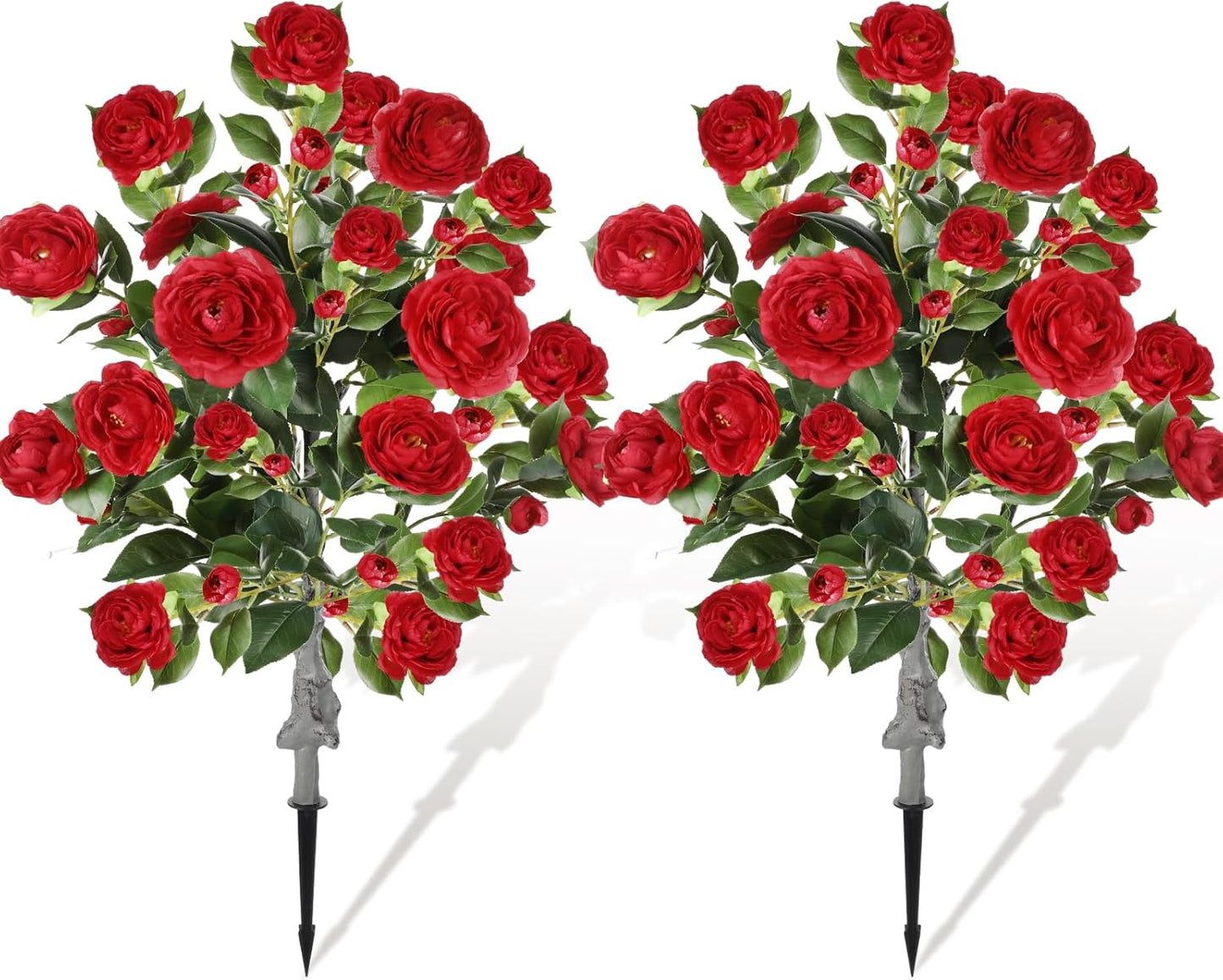 Lunmon 2 Pack 3ft Artificial Camellia Plants Tree 36" Faux Camellia Flower with Spike UV Resistant Realistic Fake Floral Blooming Bush for Indoor Outdoor Front Door Porch Backyard Garden, Purple