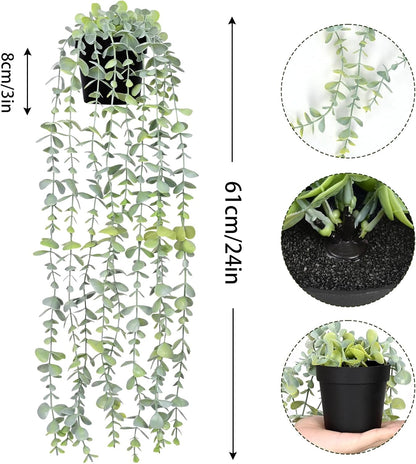 Waipfaru 4Pcs Fake Hanging Plants 2.7ft Fake Plants Eucalyptus Leaves UV Resistant Fake Vines Ivy Artificial Plants Outdoor Faux Plants Indoor Bedroom Living Room Boho Wall Porch Shelf Decor