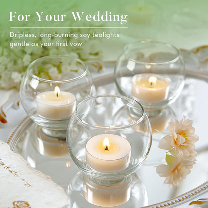 Crenovo Tea Lights Candles 100 Pack, Natural Soy Wax Tealights Candles Bulk 6 Hours Non-Toxic, Long Burning, Unscented Small Votive Cup Candles for Wedding, Party, Dinner, Emergency