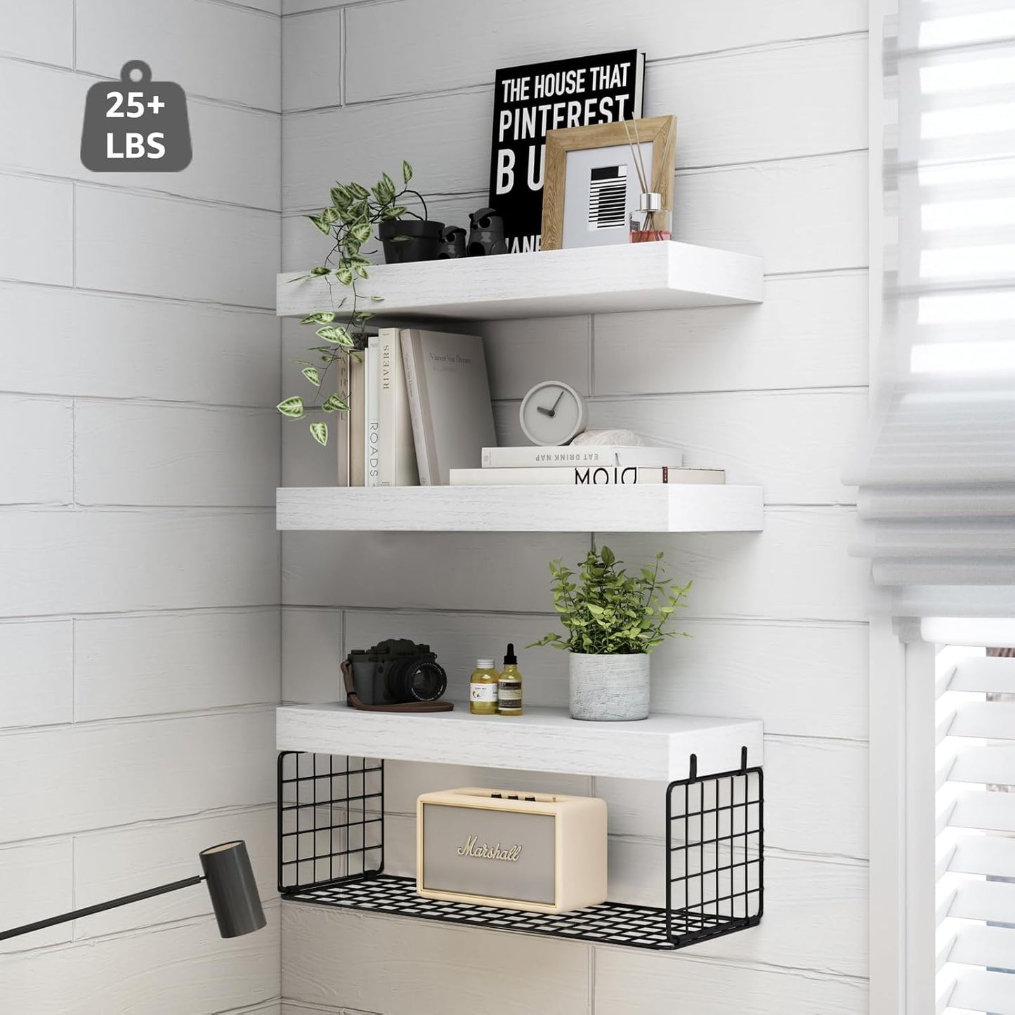 QEEIG Bathroom Shelves Over Toilet - Wall Mounted Floating Shelves Toilet Paper Storage Small Farmhouse Decor Shelf 16 inch Set of 3, Rustic Brown (019-BN3)
