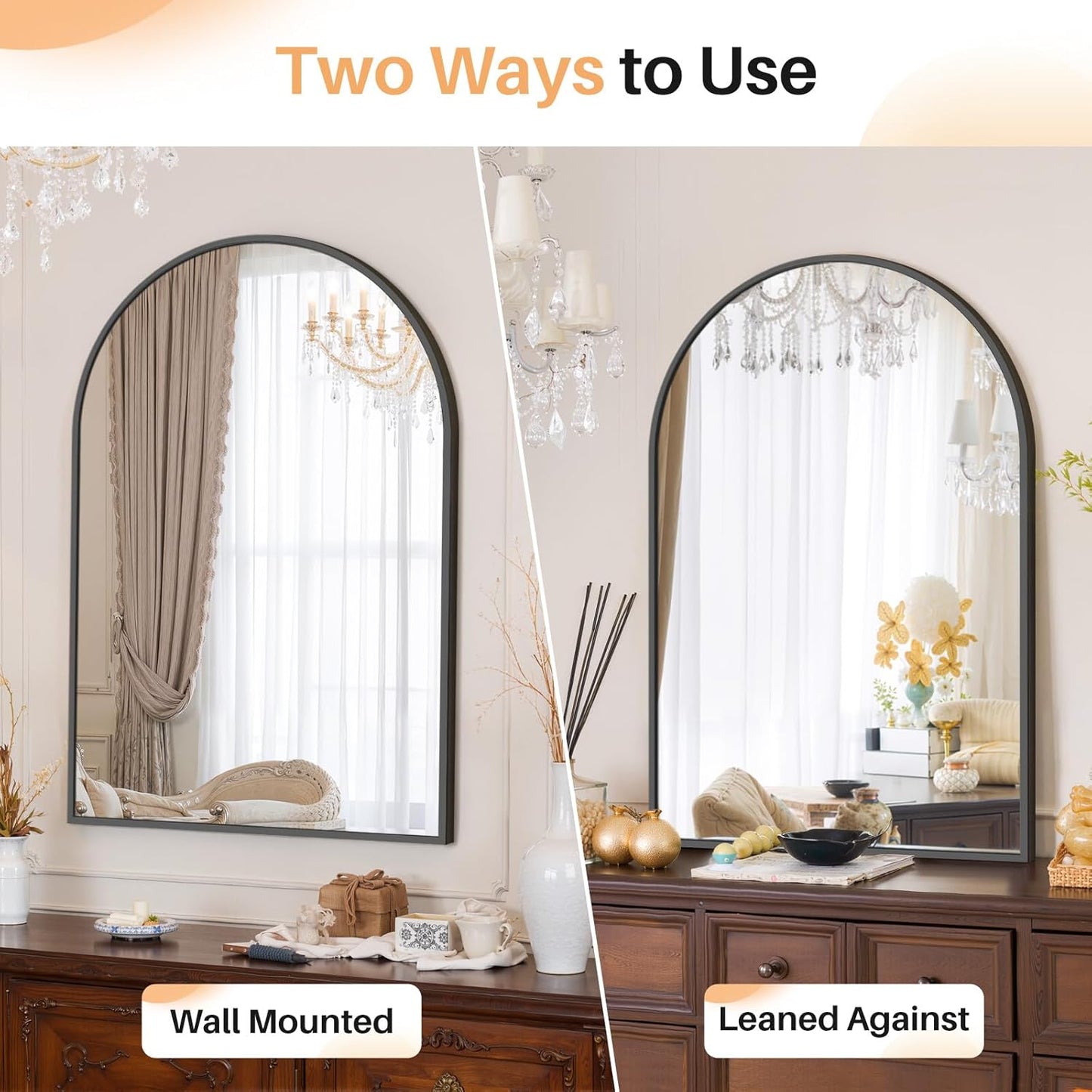 Bathroom Mirror for Wall, 24 Inch Round Mirror, Matte Black Metal Framed Circle Vanity Mirror for Bathroom Bedroom Living Room Entryway, Anti-Rust, Tempered Glass, Hanging or Leaning