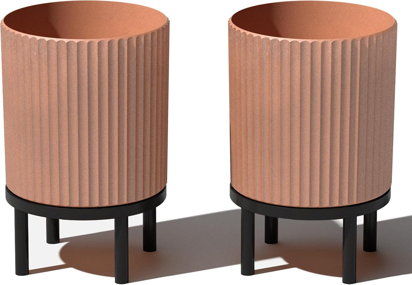 Veradek Demi Series Round Planter w/ Stand for Porch/Patio | Durable Plastic-Concrete & Wooden Stand | Modern Décor for Tall Plants, Flowers