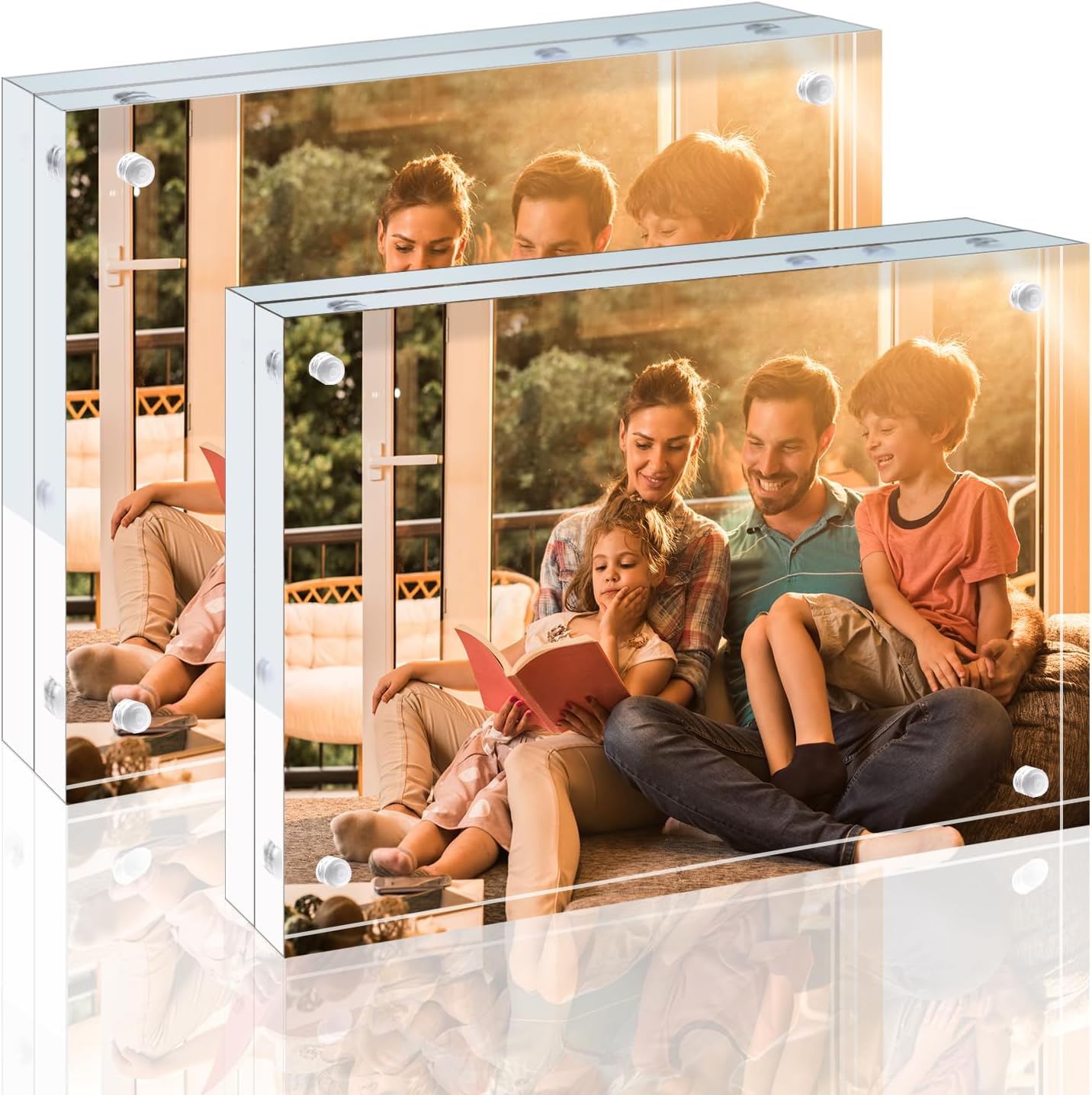 Egofine 4x6 Acrylic Frames 6 Pack, 20mm Thicker Frameless Clear Picture Frames, Double Sided Magnetic Picture Frames, Free Standing Desktop Display