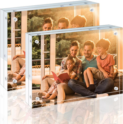 Egofine 4x6 Acrylic Frames 6 Pack, 20mm Thicker Frameless Clear Picture Frames, Double Sided Magnetic Picture Frames, Free Standing Desktop Display