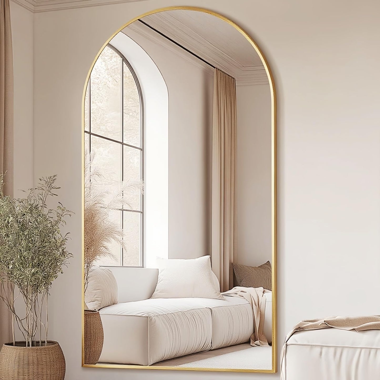 Dewfig Arched Full Length Mirror, 76"x34" Large Floor Mirror, Full Body Mirrors for Leaning or Hanging, Standing Mirrors for Bedroom, Living Room,Dressing Room, Aluminum Alloy Frame, Black