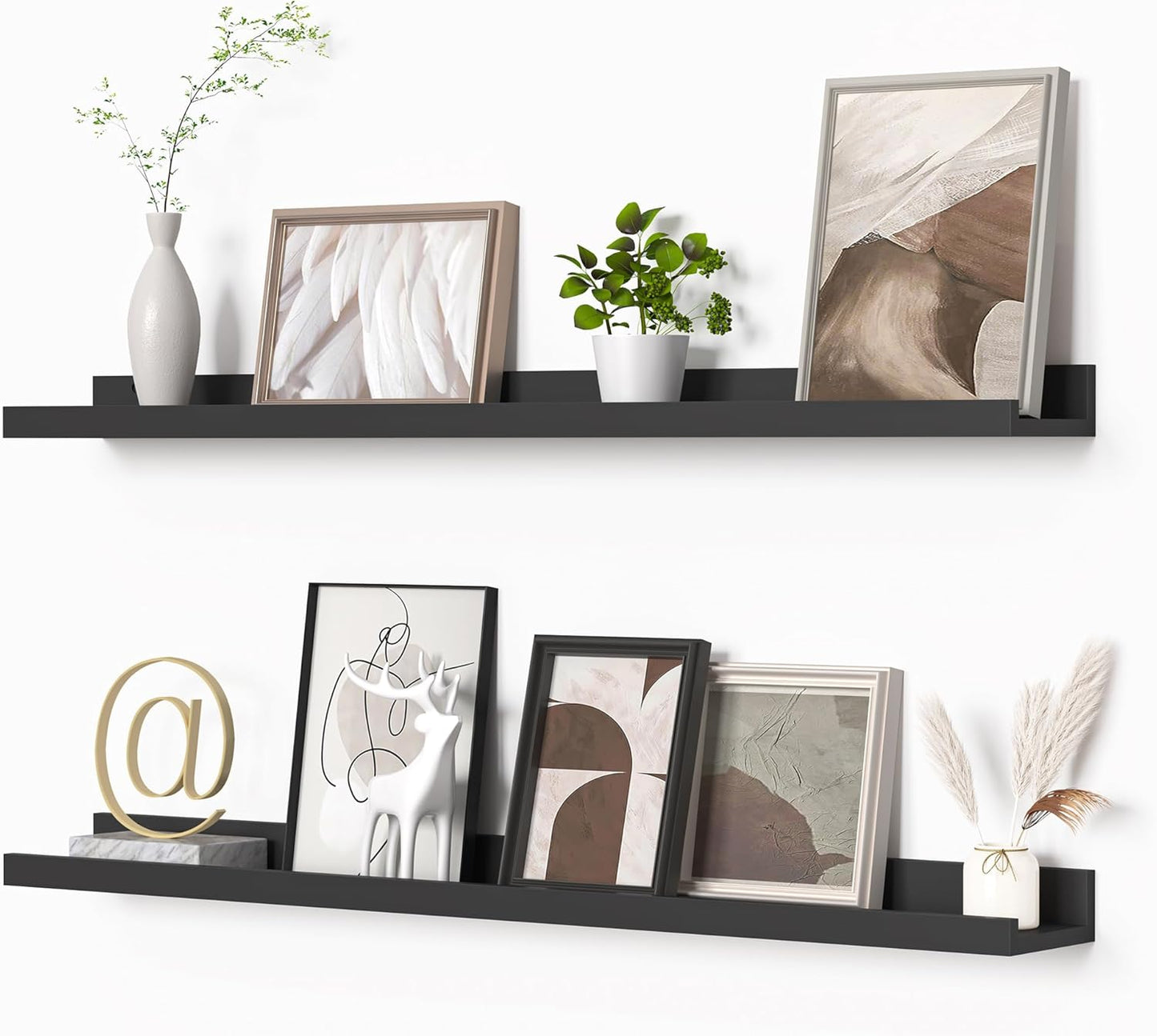Heimlove Picture Ledge Shelf, Floating Shelves Set of 2, 24 Inches Picture Shelf for Wall with Ledge, Kids Bookshelf Wall Mounted for Living Room Bedroom Decor Books Photo Frames - White
