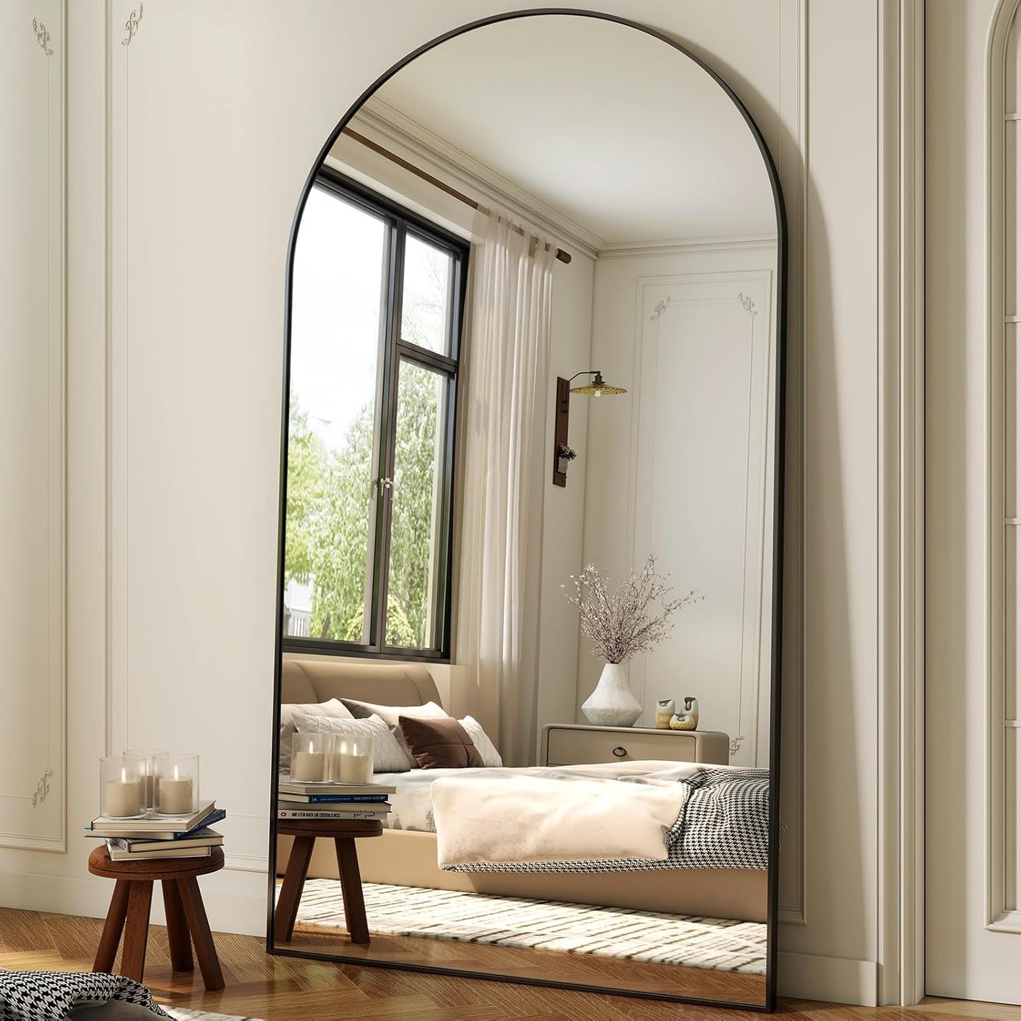 XRAMFY 56"x21" Arched Full Length Mirror Floor Mirrors with Aluminum Alloy Frame Free-Standing Wall Mounted Floor Mirrors or Large Dressing Mirror, Black Mirror Full Length