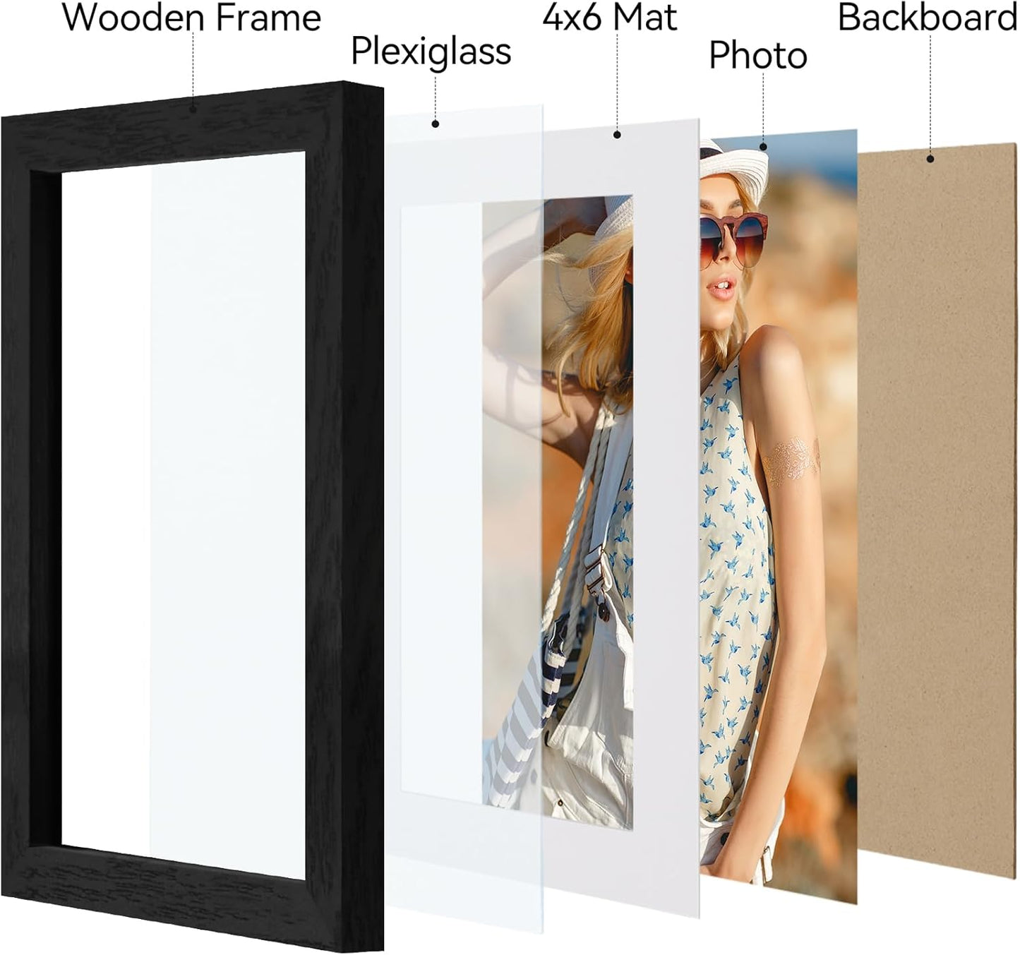 Vittanly 11x14 Picture Frame, Display Pictures 8x10 with Mat or 11x14 without Mat, Photo Frame for Wall Mounting, Black, 1 Pack - Colors A