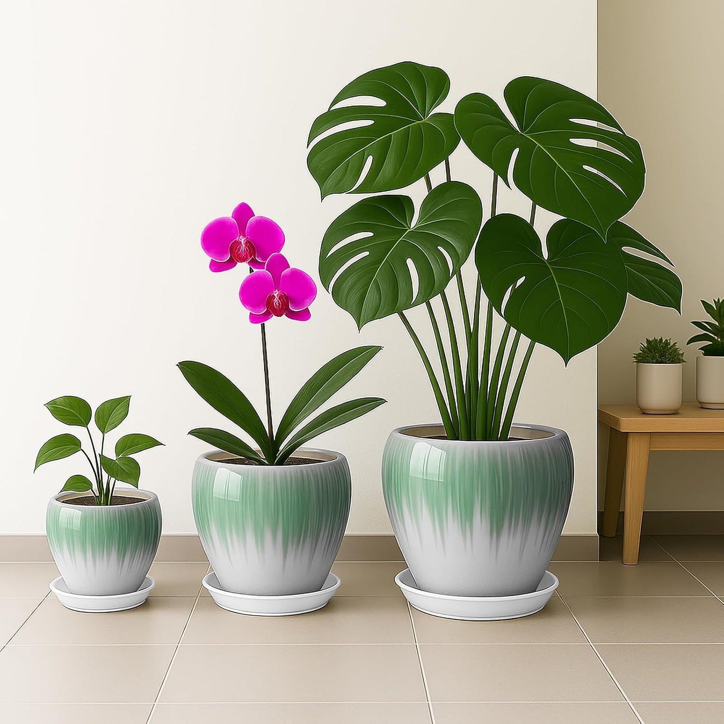 Deep Dream 6 Inch Plant Pots- Ceramic Planter Pot with Drainage Hole and Saucer, Round Flower Pot for Indoor Outdoor Succulent, Snake Plants and Cactus, Blue
