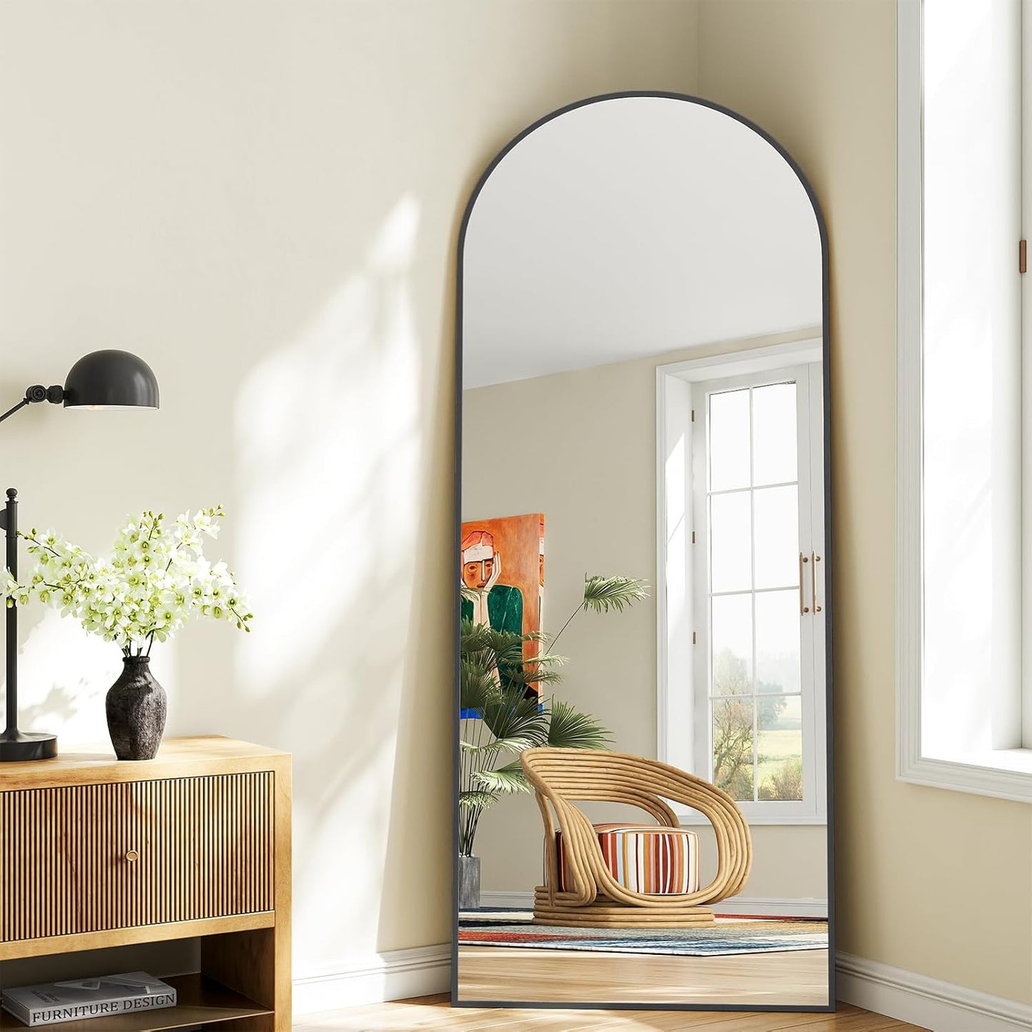 57" x 20" Arched Full Length Mirror - Wall Mounted/Floor Mirror Aluminum Alloy Frame Full Body Mirrors for Bathroom Living Room Bedroom and Entryway,Black