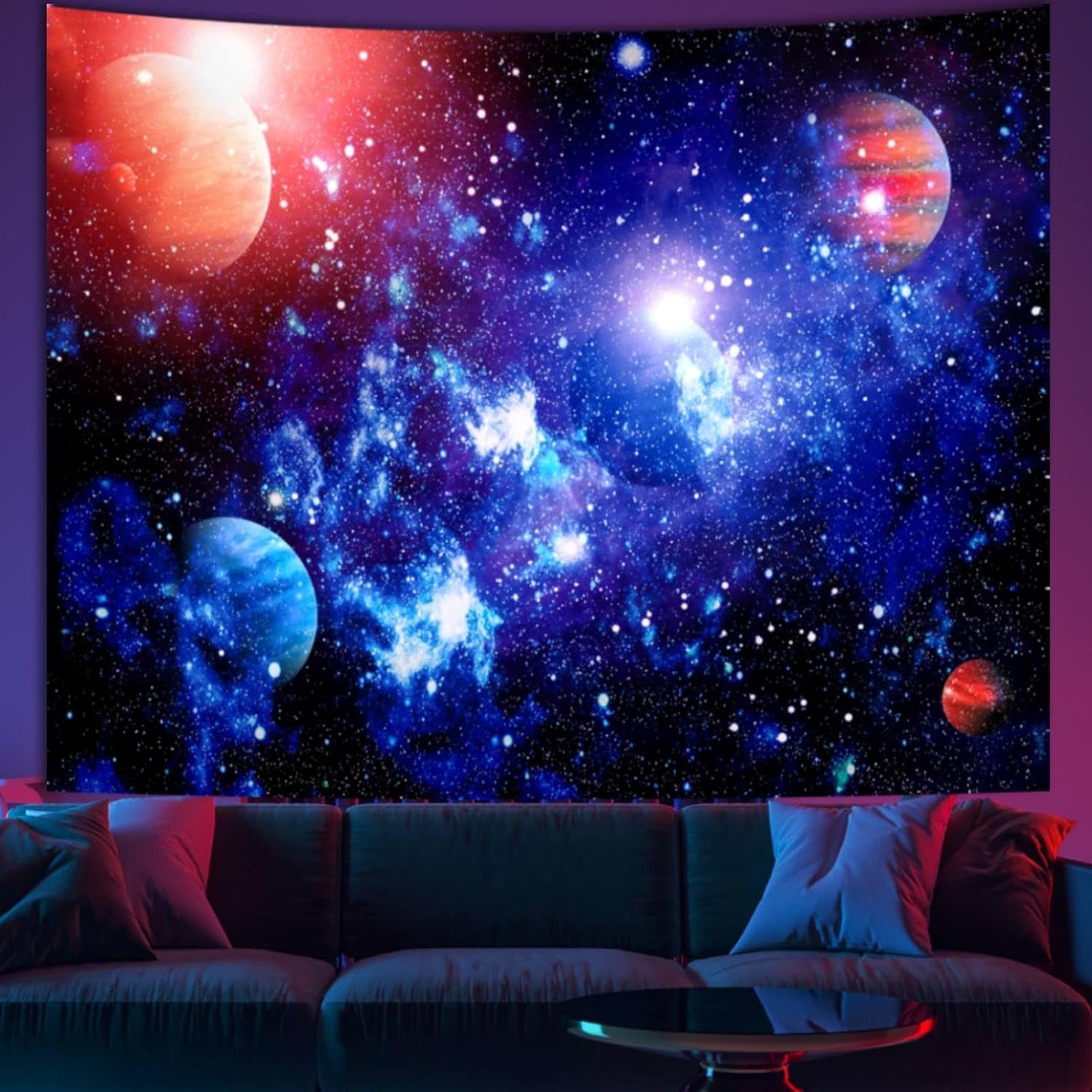 Apdidl Forest Galaxy Starry Tapestry for Bedroom Ceiling, Blue Space Night Starry Sky Moon Stars Tapestry Aesthetic, Tree Forest Milky Way Backdrop Wall Hanging for Dorm Living Room Decor (51" X 60")