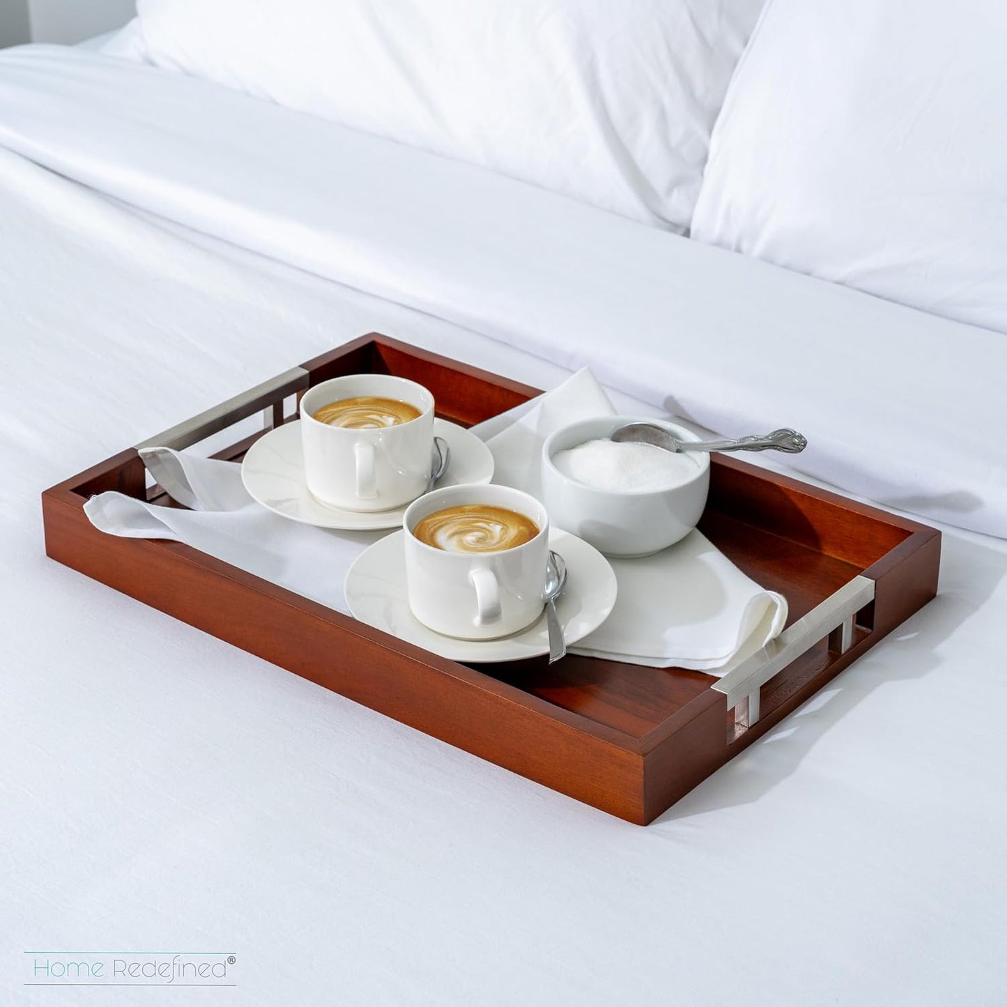 Home Redefined Beautiful Modern Elegant 17.5"x12" Rectangle Classic Black Faux Leather Decorative Tray Ottoman Coffee Table Perfume Living Room Kitchen Serving Tray with Handles for All Occasion's