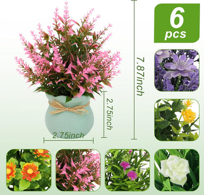 Yoratee 6pcs Artificial Pot Flowers Small Fake Plants Mini Potted Plants for Home Office Tabletop Decoration