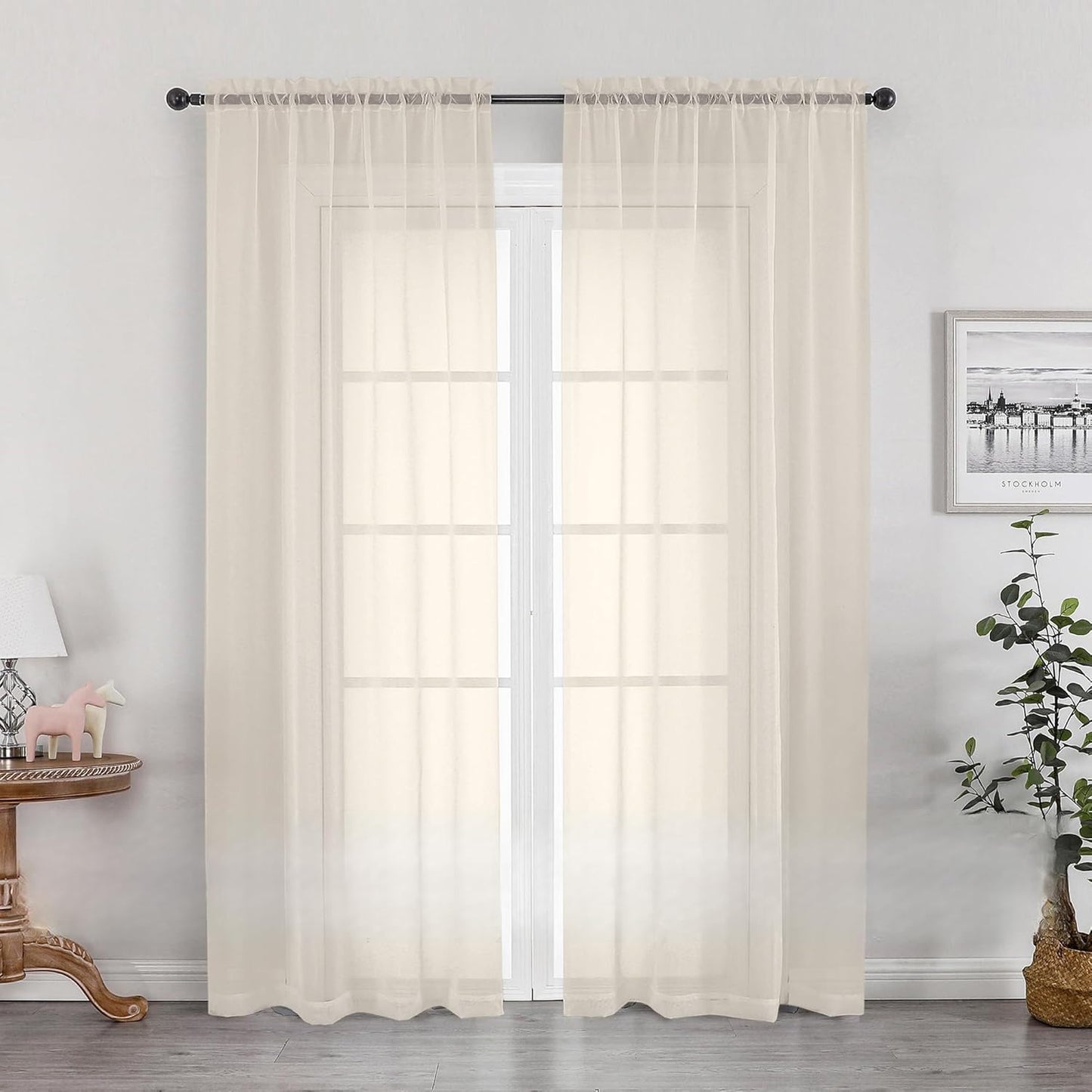 OWENIE Sheer Curtains 84 inches Long 2 Panels Set for Living Room/Bedroom, Rod Pocket Voile Sheer Panel Drapes, White, 2pcs, Each 42" W x 84" L - Colors B