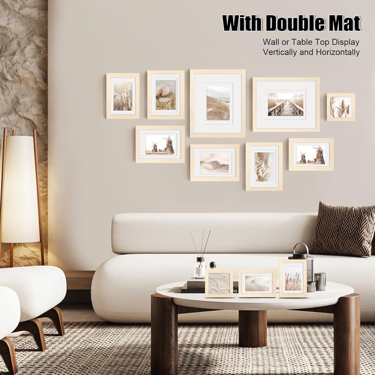 Egofine Picture Frame Set 12 Pack, Picture Frames Collage Wall Decor with Two 11x14, Two 8x10, Four 5x7, Four 4x6 for Wall and Tabletop, Made of Solid Wood, Covered by Plexiglass, Natural Wood