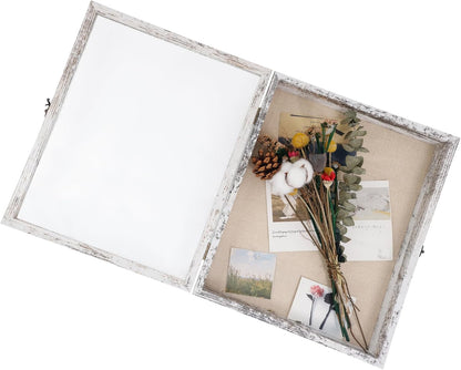 GraduatePro Shadow Box Frame 11x14 Display Case with Linen Back, Real Glass Window Door with Hinge, Picture Frame Wedding Bouquet Memorabilia Medals Photos Memory Box for Keepsakes, Carbonized Black