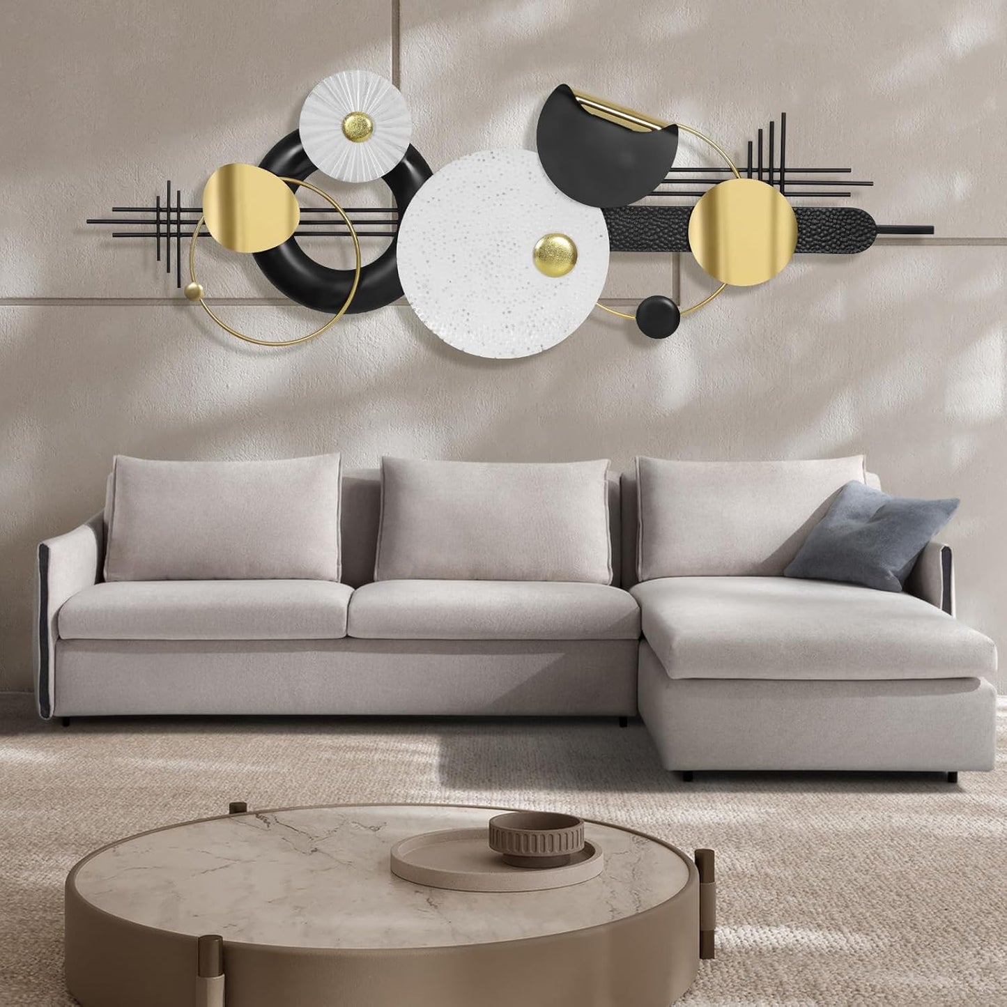 Lucky Monet Large Wall Decor for Living Room, Modern Metal Wall Art, 3D Textured Geometric Wall Sculpture 59"x24" Wall Hanging Decoration for Dinning Room Bedroom Entryway