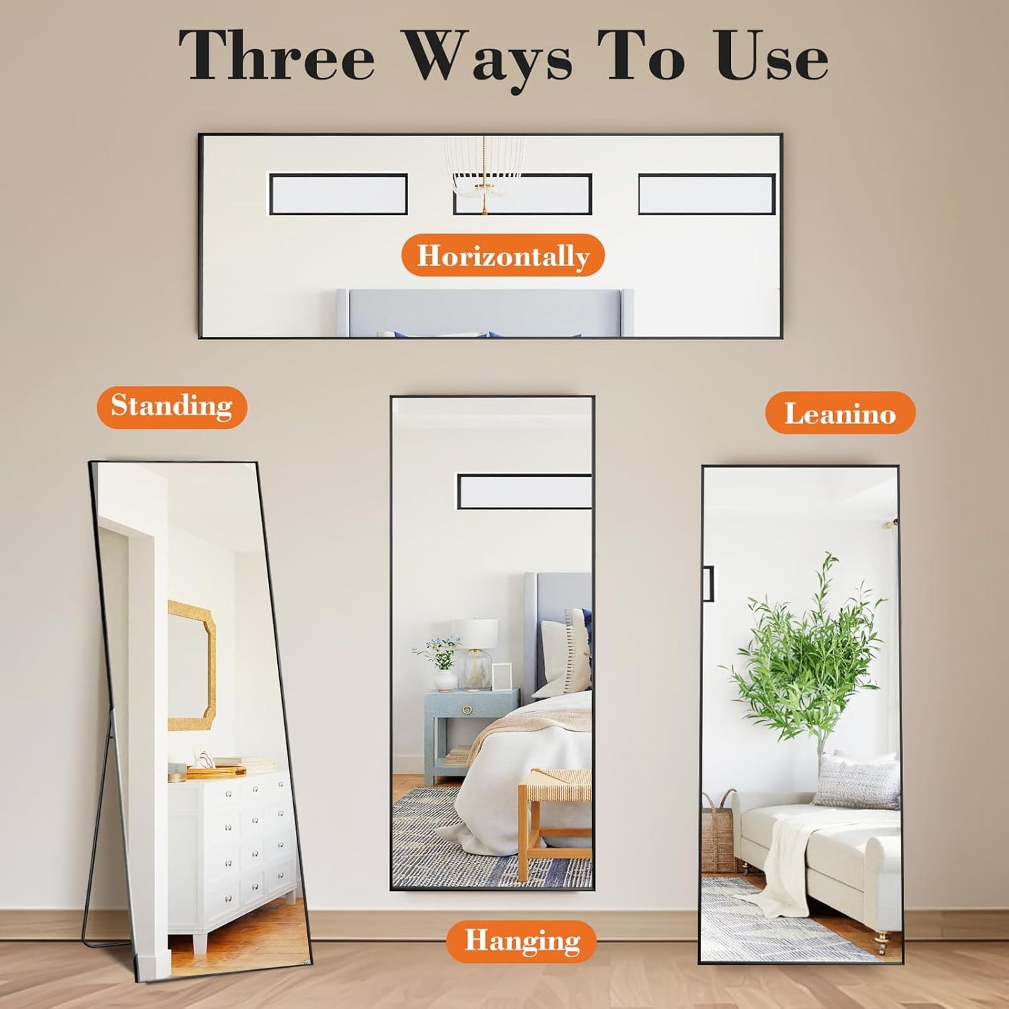OLIXIS Black Arched Full Length Mirror 60"x16" for Bedroom, Full Body Mirror with Stand, Hanging or Leaning for Wall, Aluminum Alloy Thin Frame Floor Standing for Living Room