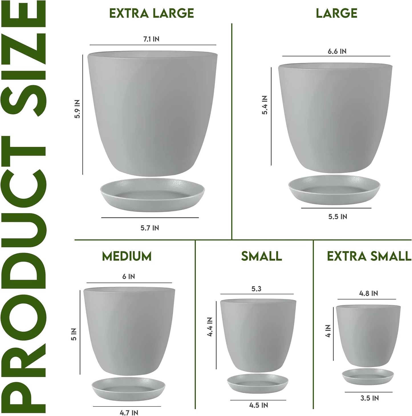 Utopia Home Plant Pots Indoor with Drainage Holes – Set of 5 White Plastic Flower Pots (7/6.6/6/5.3/4.8 Inch) – Modern Planters for Indoor Plants, Room & Office Décor, Great Stocking Stuffers