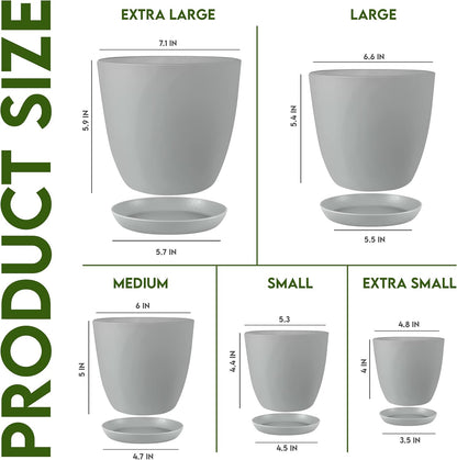 Utopia Home Plant Pots Indoor with Drainage Holes – Set of 5 White Plastic Flower Pots (7/6.6/6/5.3/4.8 Inch) – Modern Planters for Indoor Plants, Room & Office Décor, Great Stocking Stuffers