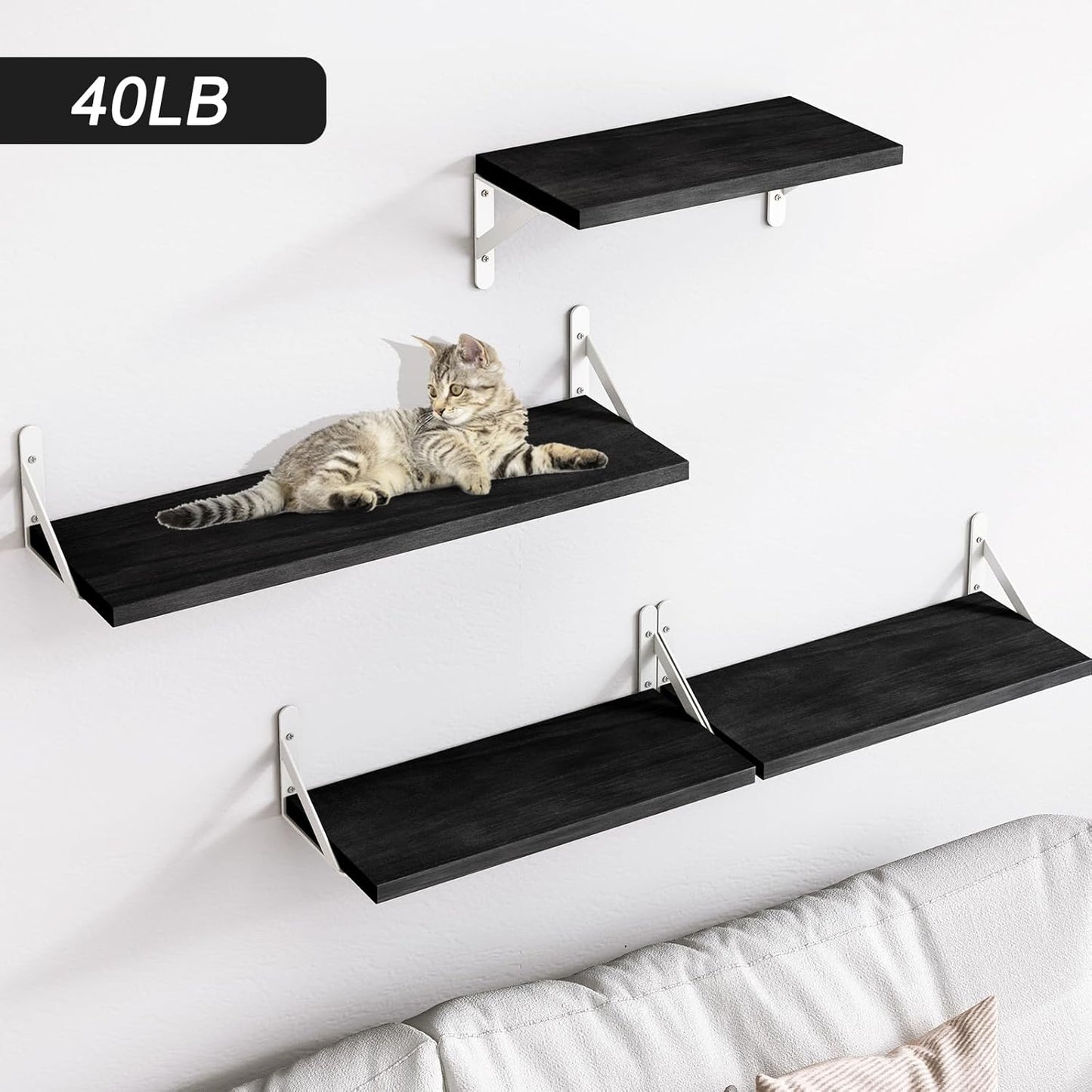 YGEOMER Floating Shelves for Wall, Different Sizes Dark Carbonized Brown Wall Shelves for Living Room, Bathroom, Bedroom, Kitchen, Home Decor (Set of 4)