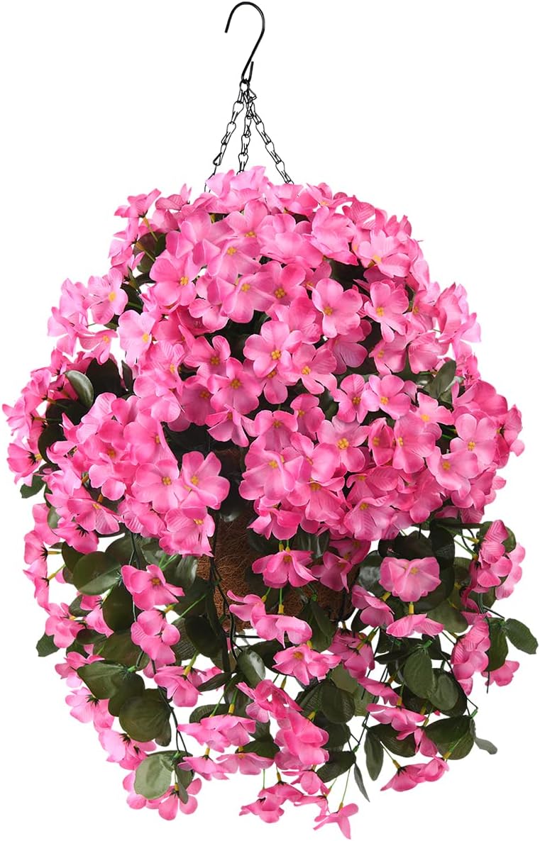 INQCMY Artificial Fake Hanging Plants Flowers Basket for Spring Summer Outdoor Outside Decoration,Faux Silk Begonia Flower in Planter Look Real UV Resistant for Home Porch Patio Balcony Yard Decor