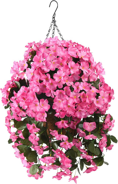 INQCMY Artificial Fake Hanging Plants Flowers Basket for Spring Summer Outdoor Outside Decoration,Faux Silk Begonia Flower in Planter Look Real UV Resistant for Home Porch Patio Balcony Yard Decor
