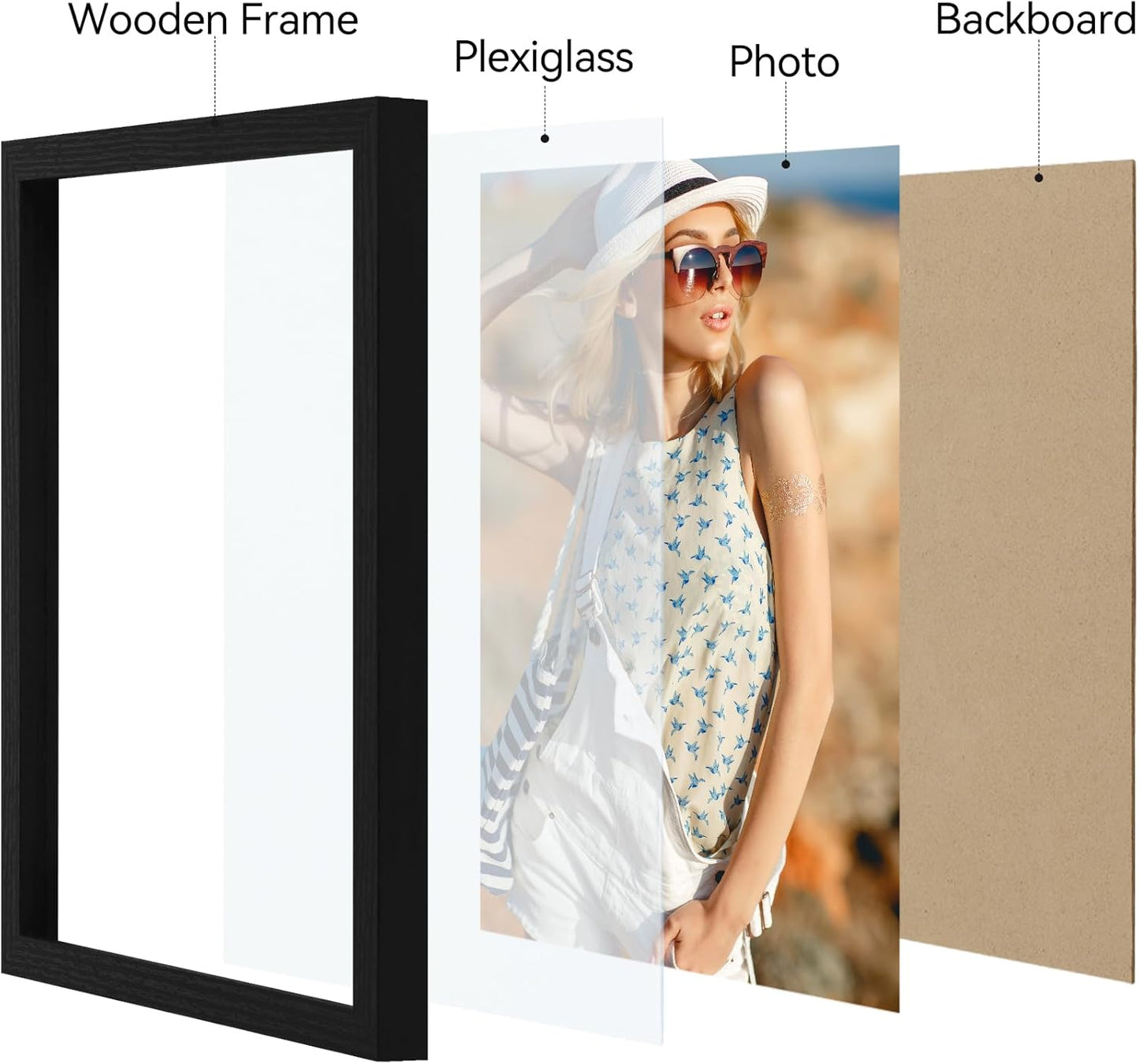 Vittanly 11x14 Picture Frame, Display Pictures 8x10 with Mat or 11x14 without Mat, Photo Frame for Wall Mounting, Black, 1 Pack - Colors A