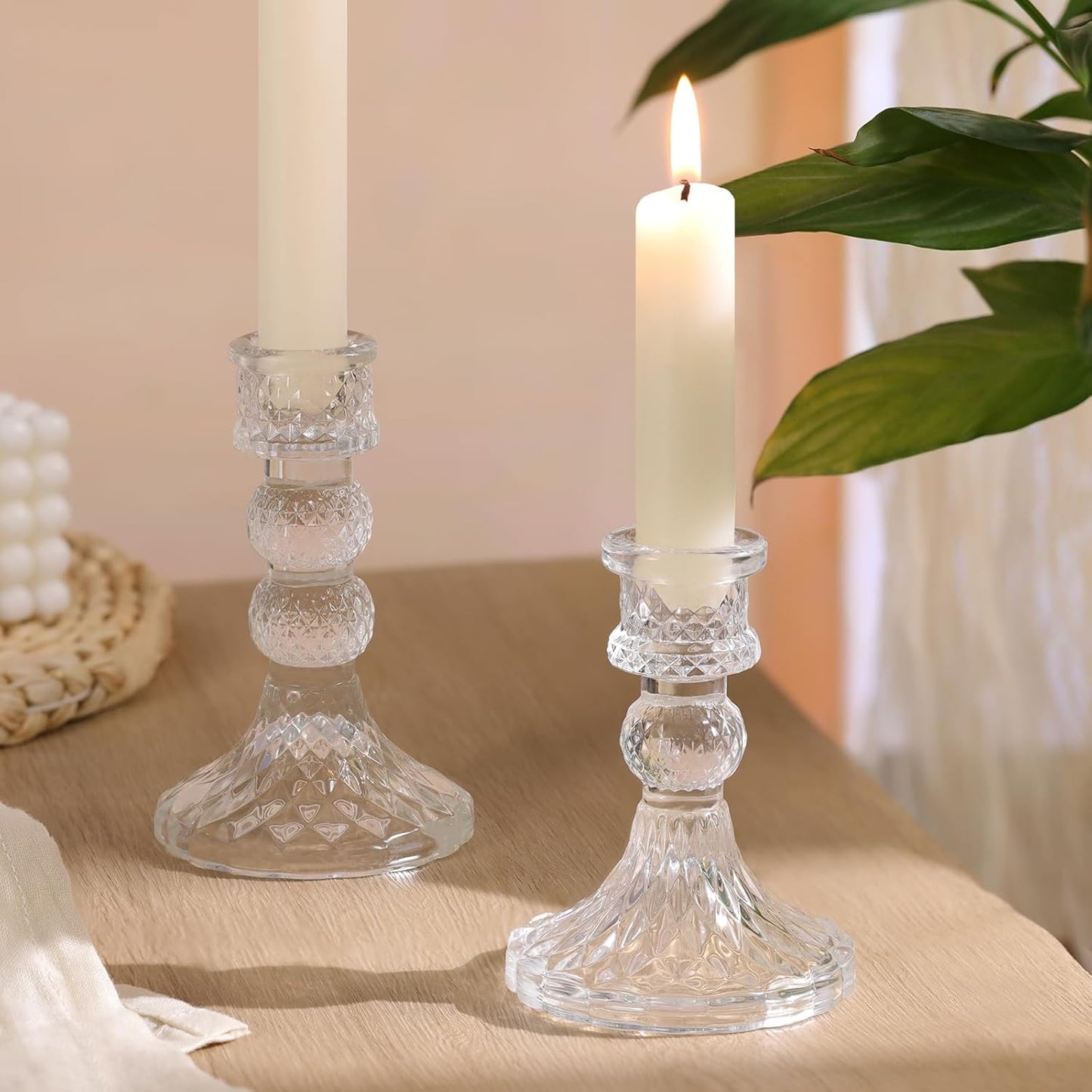 DARJEN 6Pcs Gold Candlestick Holders Set - 4" H & 5" H Striped Taper Candle Holders Bulk, Glass Candle Holders for Wedding, Festival, Party, Table Centerpiece, Gifts