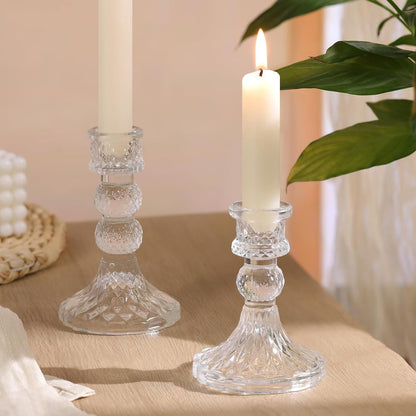 DARJEN 6Pcs Gold Candlestick Holders Set - 4" H & 5" H Striped Taper Candle Holders Bulk, Glass Candle Holders for Wedding, Festival, Party, Table Centerpiece, Gifts